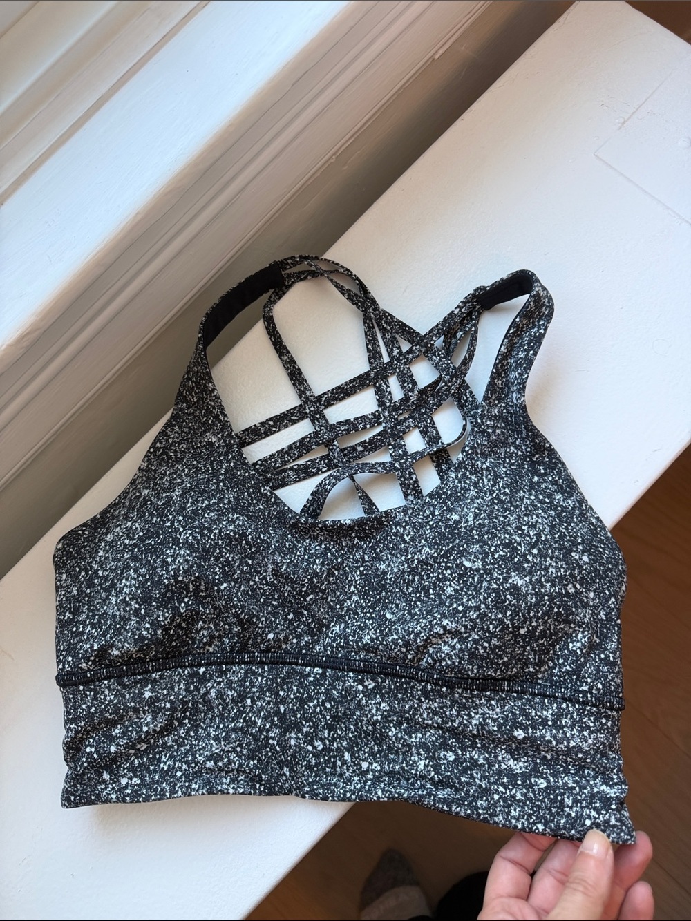 lululemon athletica Black & White Speckled Strappy Sports Bra